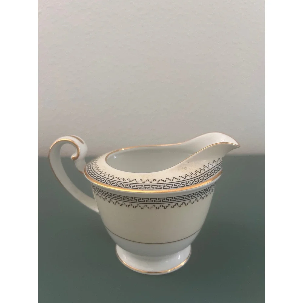Noritake‎ Vintage Porcelain Creamer Greek Key Black Gold Trim Made in Japan